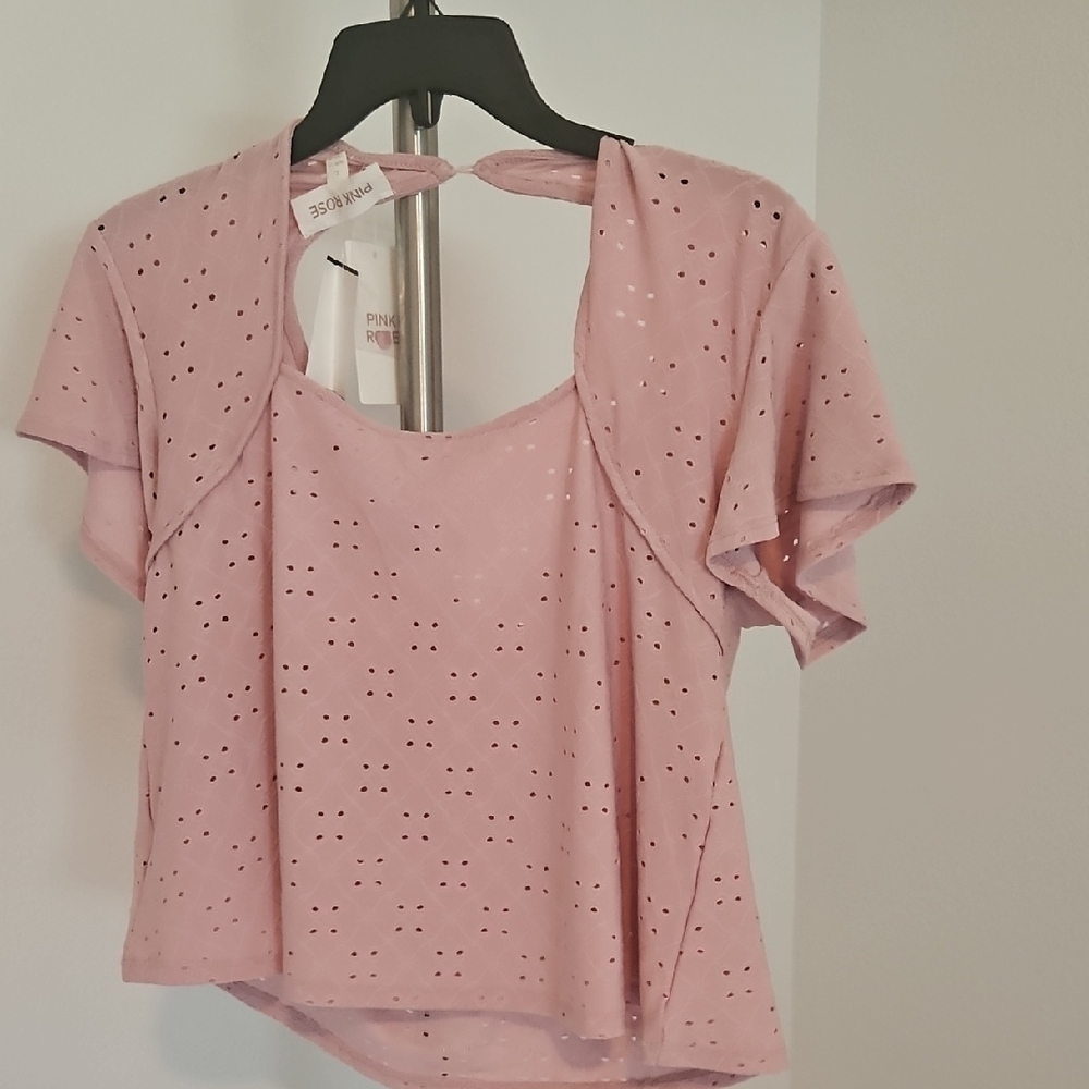 Pinkblush Pink Flutter Sleeve Blouse with Cut Out Details Size Large